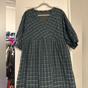 Madewell Green Plaid Mini Dress